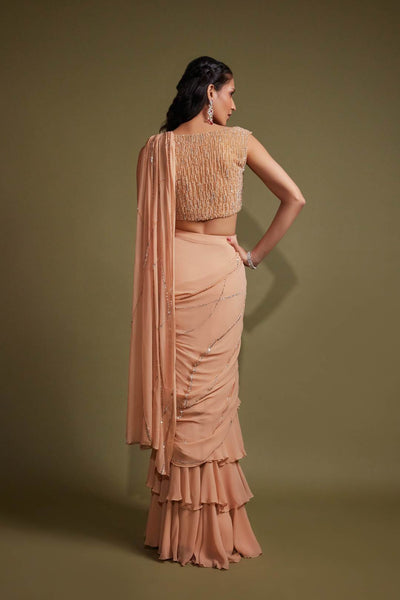 Rose Beige & Silver Ruffle Saree Set