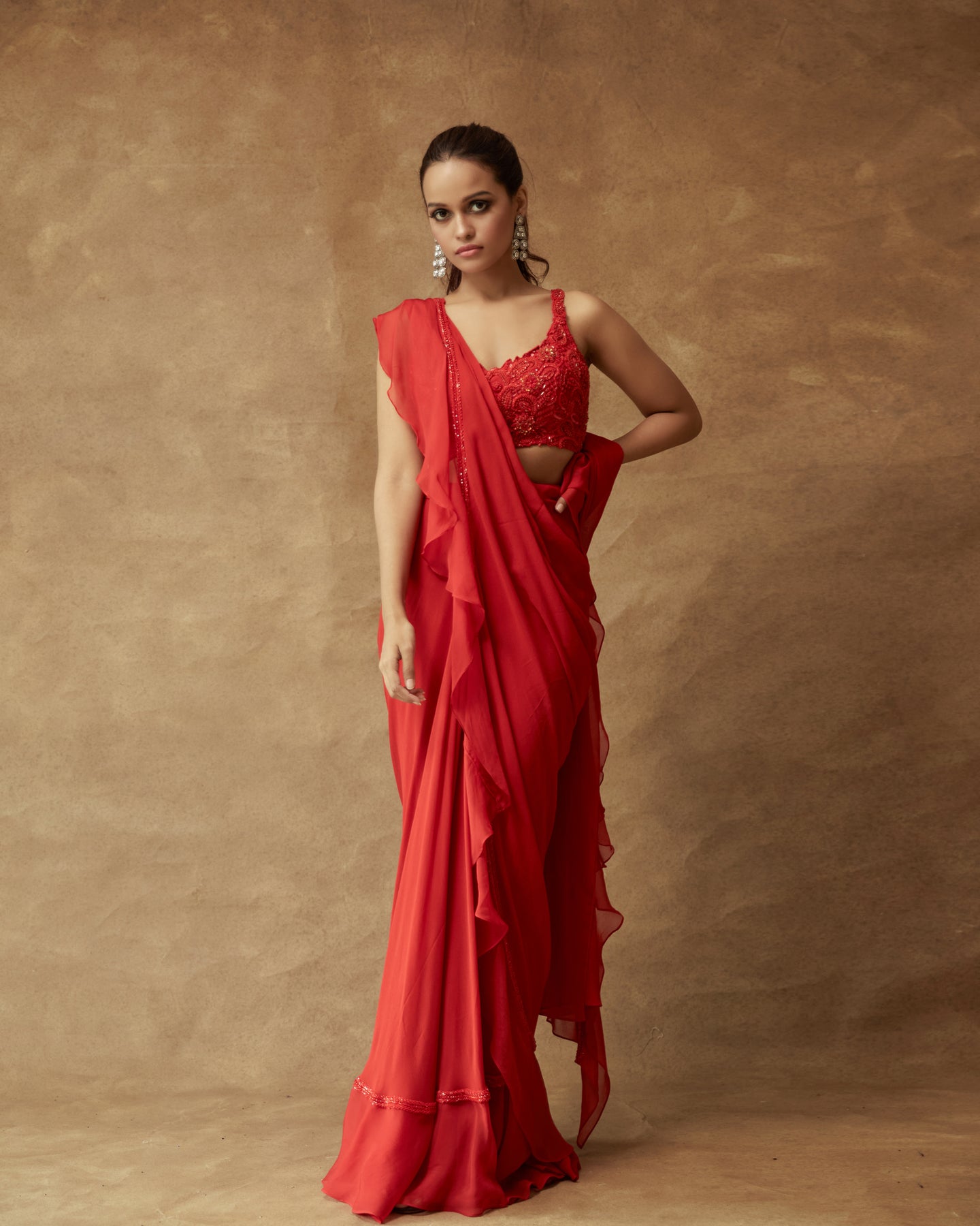 Red Ruffle Saree Red Ruffle Saree Set – PritikaVora