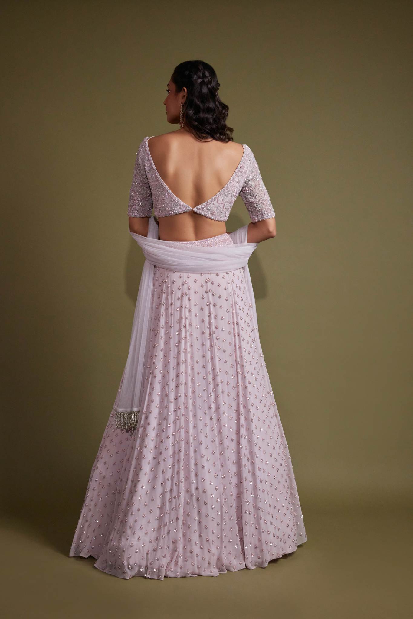 Light Lilac Pearl Embroidered Lehenga Set