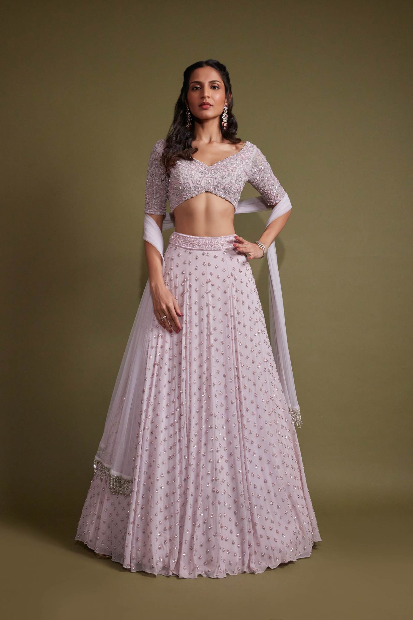 Light Lilac Pearl Embroidered Lehenga Set