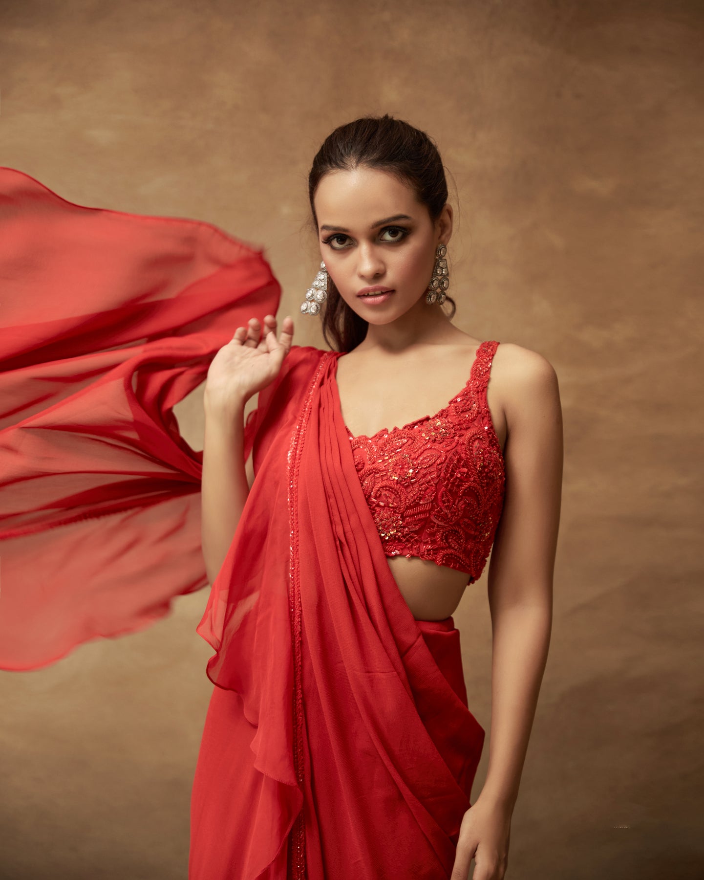 Red Ruffle Saree Red Ruffle Saree Set – PritikaVora