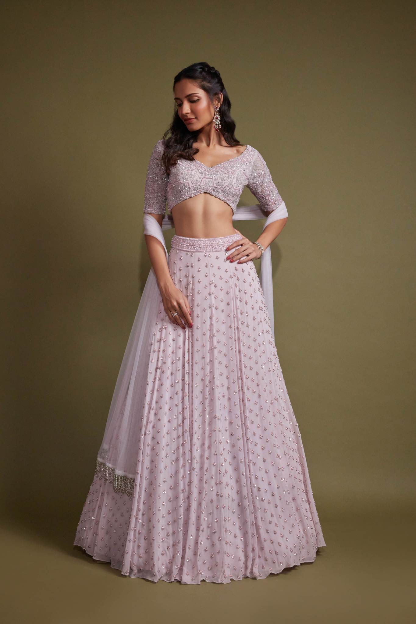 Light Lilac Pearl Embroidered Lehenga Set