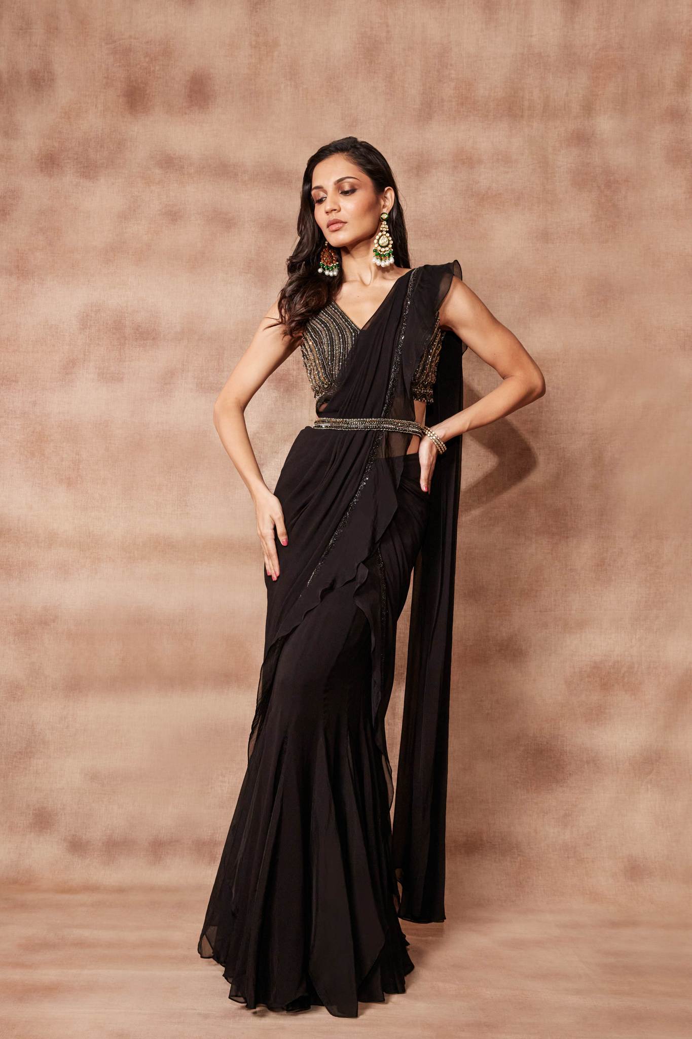 Trending: Top 15 Latest Ruffled Sarees For This Wedding Season! | Ruffle  saree, Black ruffle saree, Designer party wear dresses