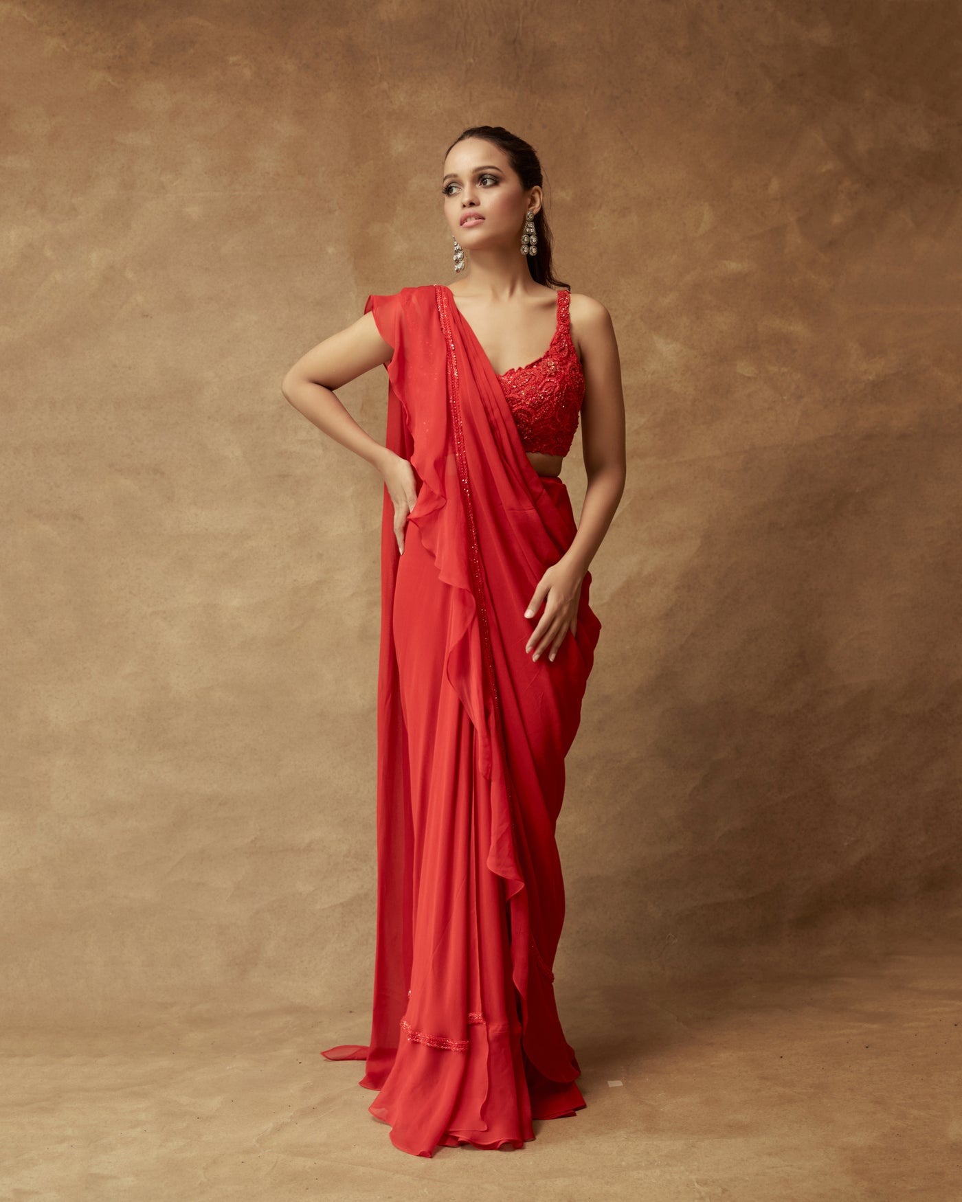 Red Ruffle Saree Red Ruffle Saree Set – PritikaVora
