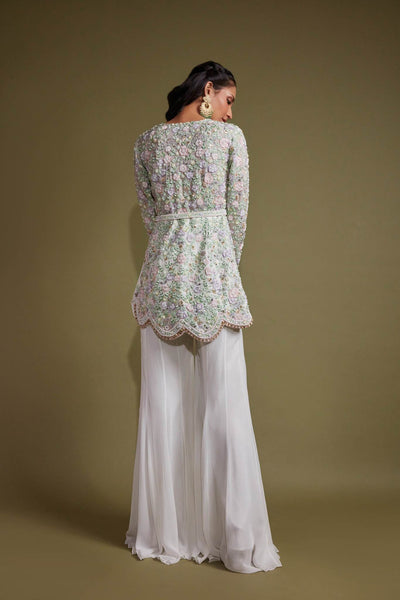 White Multi Coloured Jacket Set
